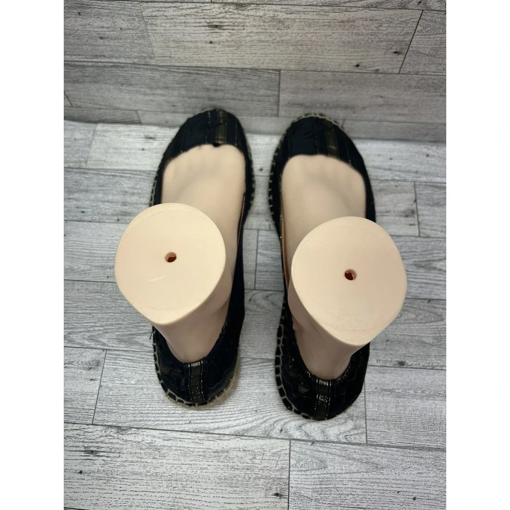 Sam‎ Edelman Jessa Striped Espadrille Flats Casual Black Gold Women's Size 8M